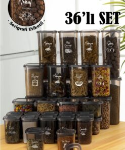 Vienev 36lı Beyaz Sergrfi Etketli Kaşklı Peggy Kare Erzak Bahrt Full Set 8x(1,75, 1,2, 0,55) 12x(0,45) Ant