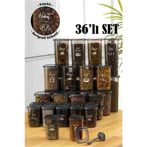 Vienev 36lı Beyaz Sergrfi Etketli Kaşklı Peggy Kare Erzak Bahrt Full Set 8x(1,75, 1,2, 0,55) 12x(0,45) Ant