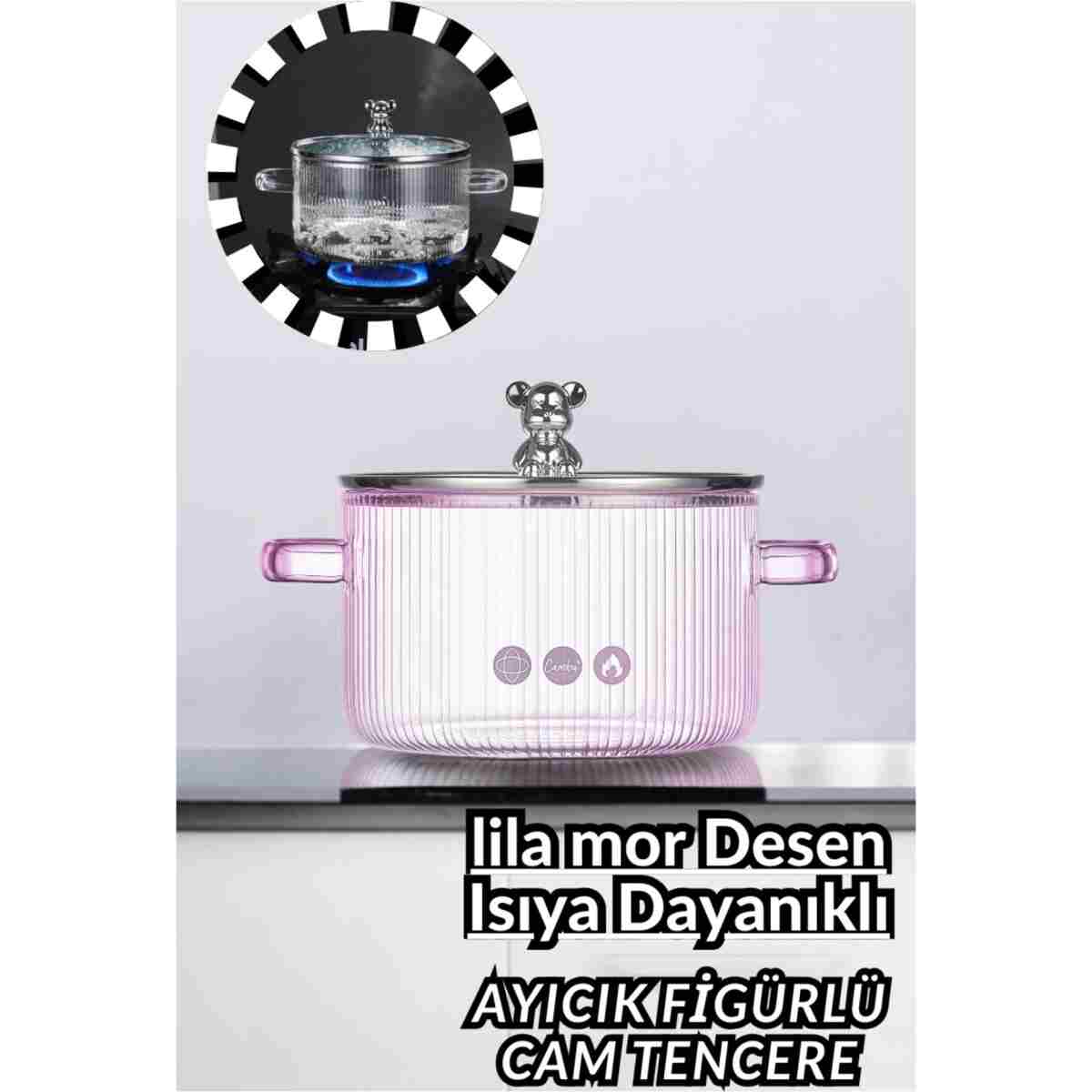 Comprox 1700cc Ayıcık Figürlü Tencere ısıya Dayanıklı|Borosilikat | Termisil Ocak Üstü Cam Tencere-1AD - Görsel 9