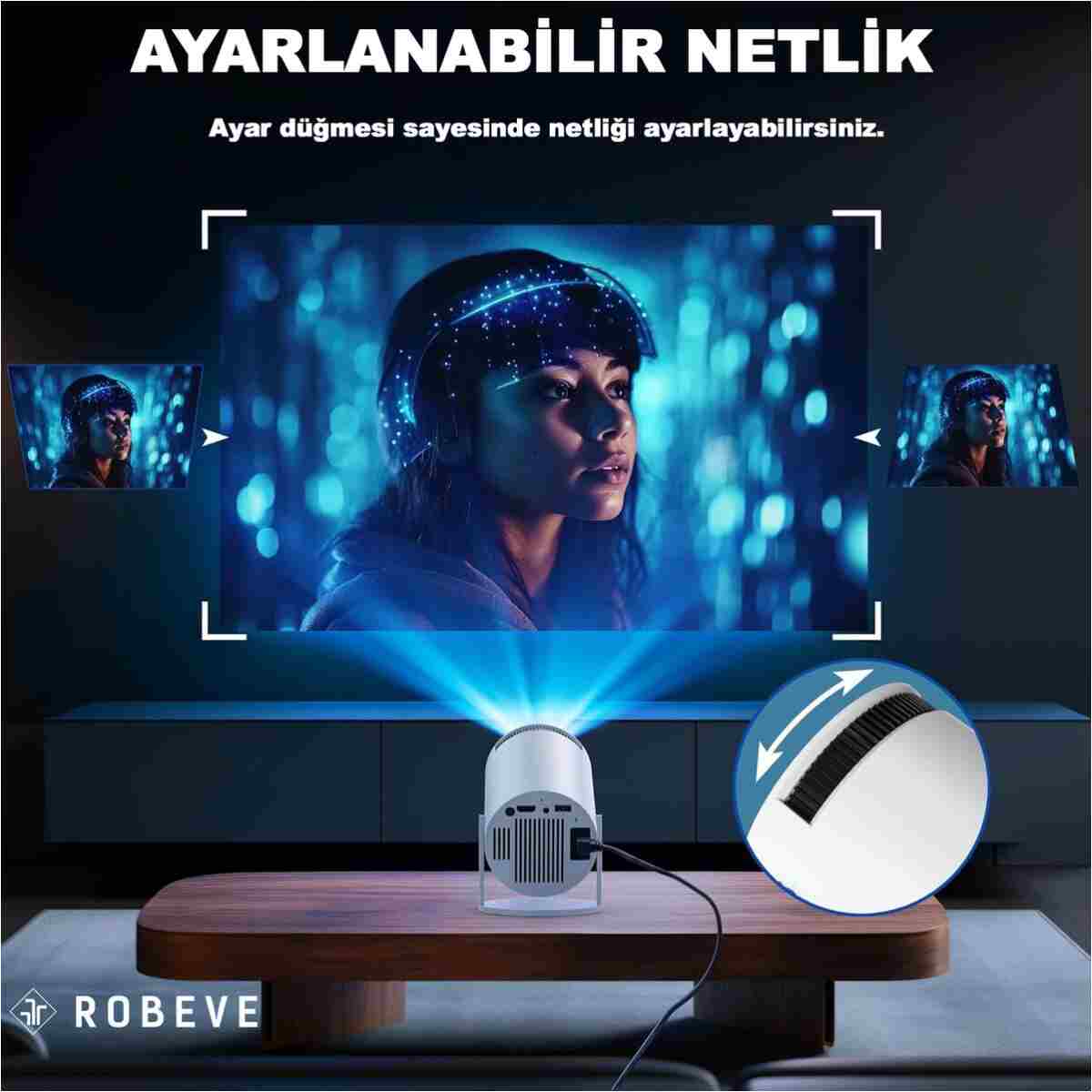 ROBEVE Mini Projeksiyon Taşınabilir Projeksiyon Cihazı HD Projeksiyon Cihazı Android TV Projeksiyon - Görsel 6