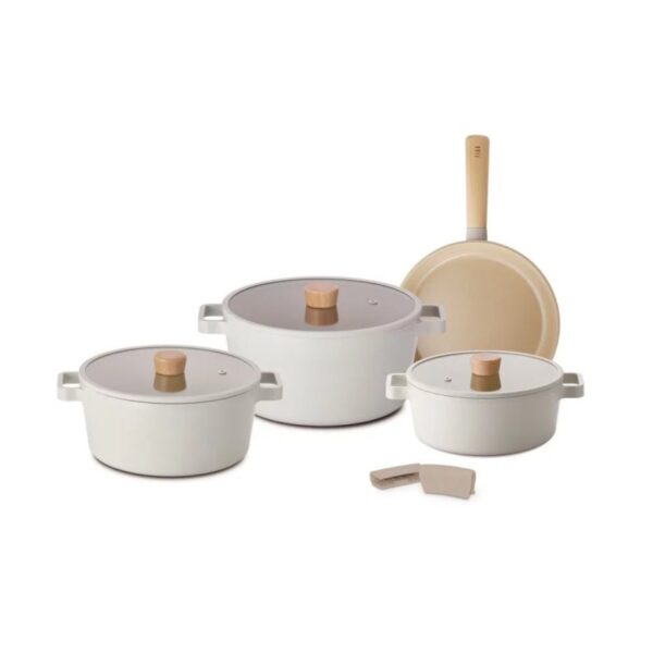 NEOFLAM Fika 7 Parça Tencere Seti, Bej. Kapasite 22cm - 24cm - 26cm - 26cm
