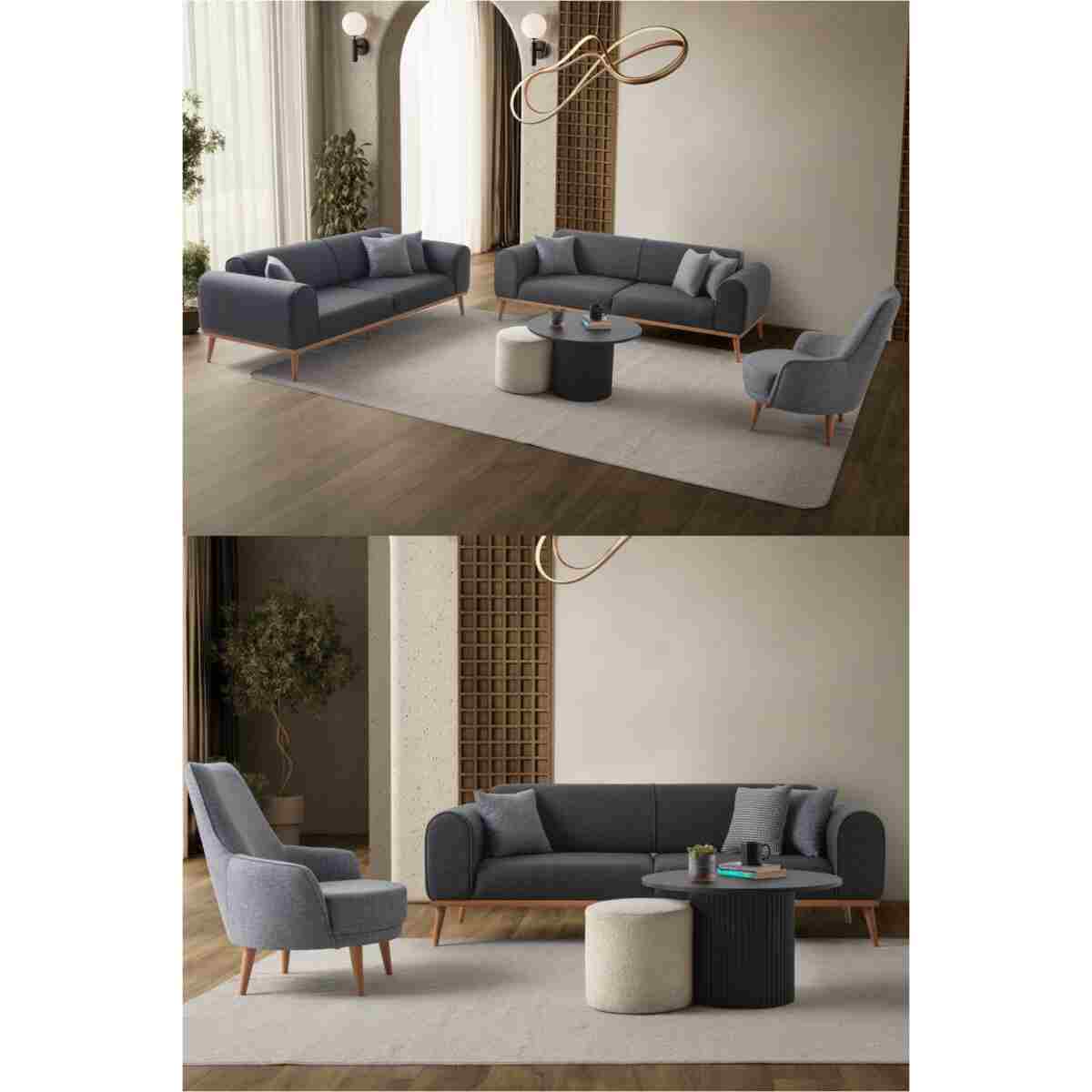 EDSY HOME Rebull 3+3+1 Koltuk Takımı Kahverengi + Sütlü Kahve - Görsel 12