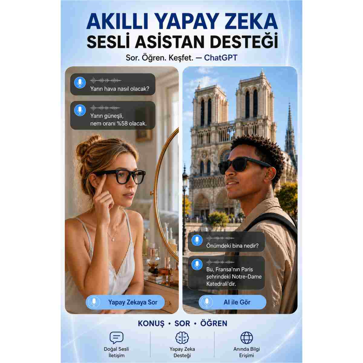 Zineets Ultra HD Eller Serbest Wifi Güneş Gözlük Aksiyon Kamerası Gizli Aİ Destekli Akıllı Gözlük Dİl Çevirici Özellikli - Görsel 4