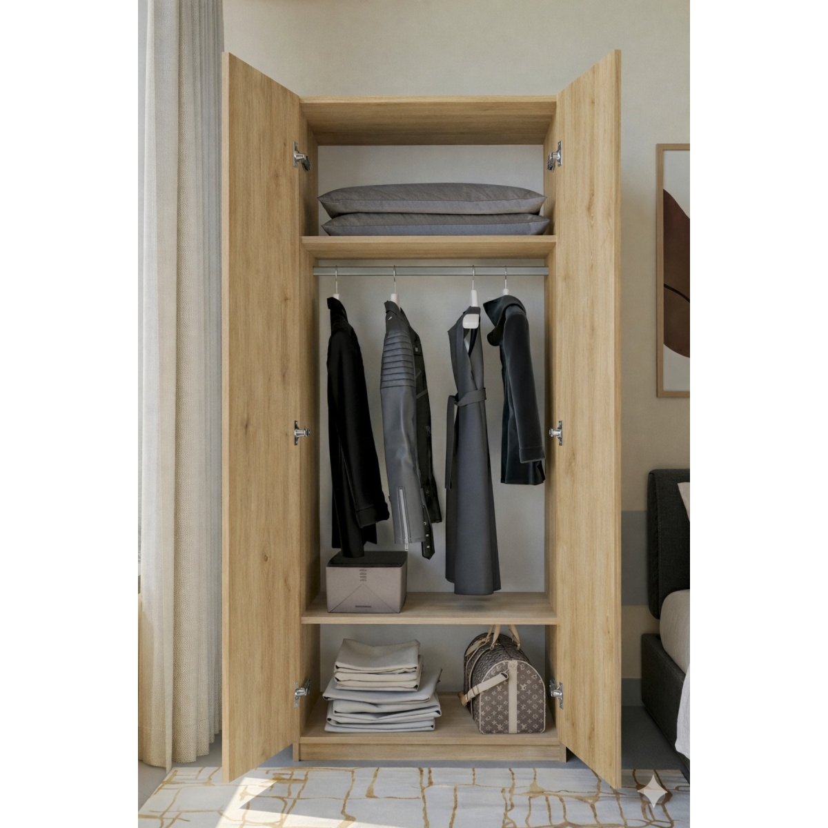 ygdecor Modern Atlantikçam Elbise Dolabı - 2 Kapaklı Suntalam Gardrop 60x41x175 cm - Görsel 2