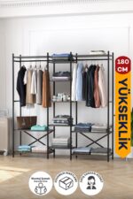 Bofigo 10 Raflı Metal Gardırop Metal Portmanto Açık Gardırop Elbise Dolabı Vestiyer Openix Çam - Görsel 9