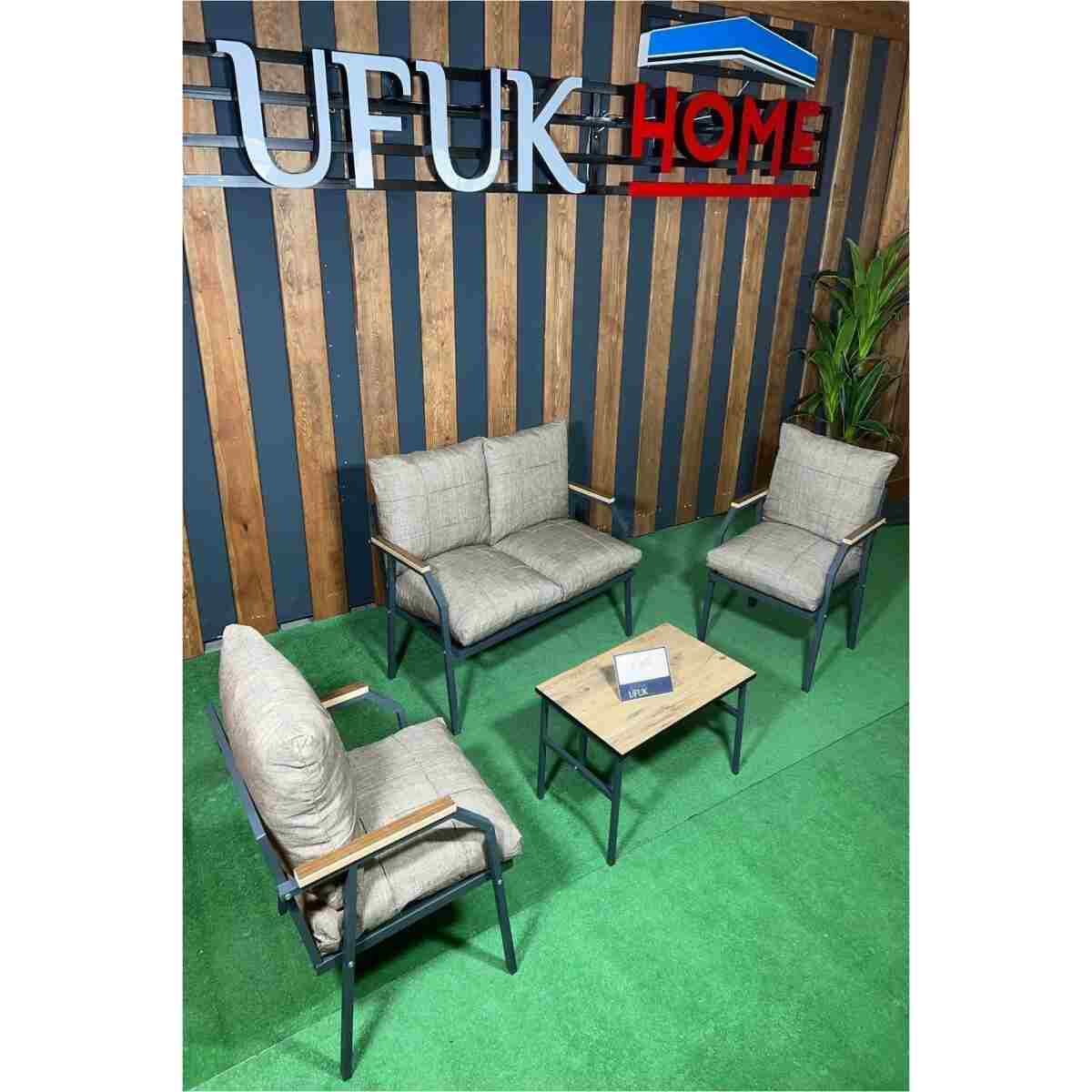 UFUK HOME Linda 211 Sehpalı Antrasit Fermuarlı Bahçe Balkon Takımı, Cafe, Salon - Metal Kanepe Koltuk Takımı - Görsel 11