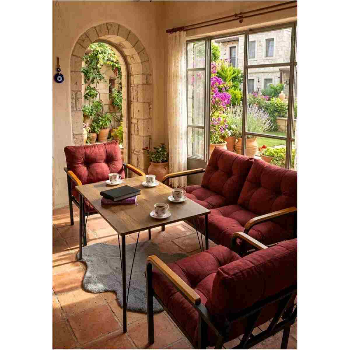 Madame Home Krem Balkon, Bahçe,Teras,Cafe - Salon - Metal Kanepe Koltuk Takımı - 2+1+1 + Masa - Görsel 4