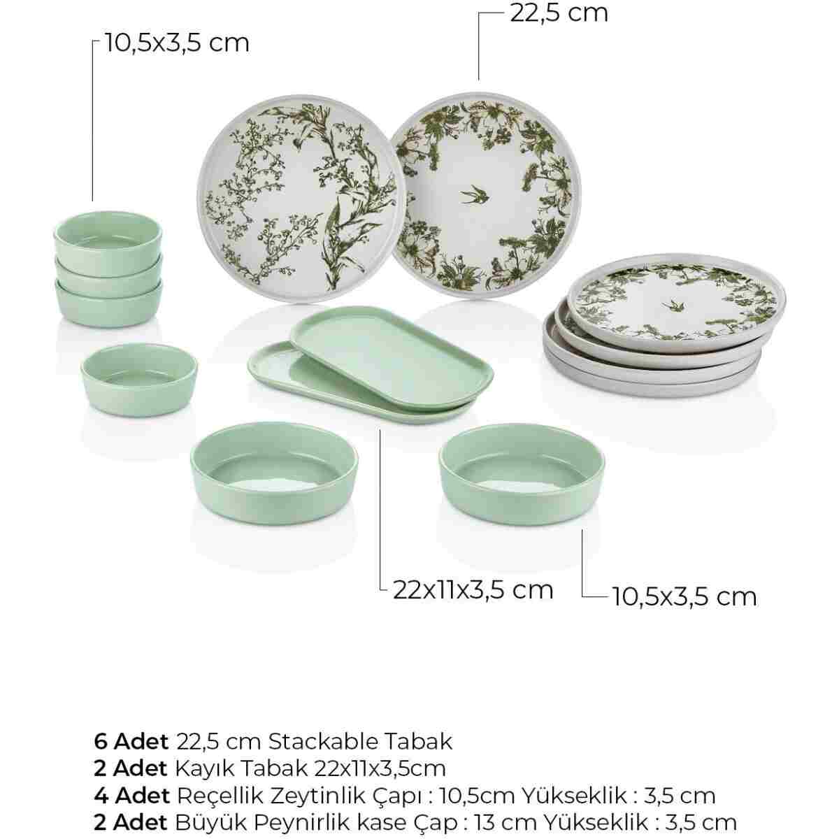 Kitchen Life 14 Parça 6 Kişilik Ivy Kahvaltı Takımı-Lüx Kahvaltılık Sunum Seti Tabağı - Görsel 3