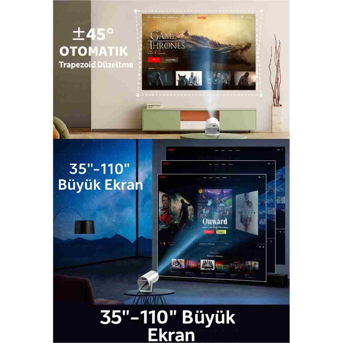 Zineets Taşınabilir Android Projeksiyon + Ses Sistemi Wifi Destekli Akıllı Sinema Projektör Ultra Hd - Görsel 13