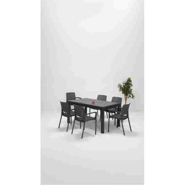 SANDALİE Rattan Lüx 90x150 Bahçe&balkon&teras Masa Seti - Antrasit
