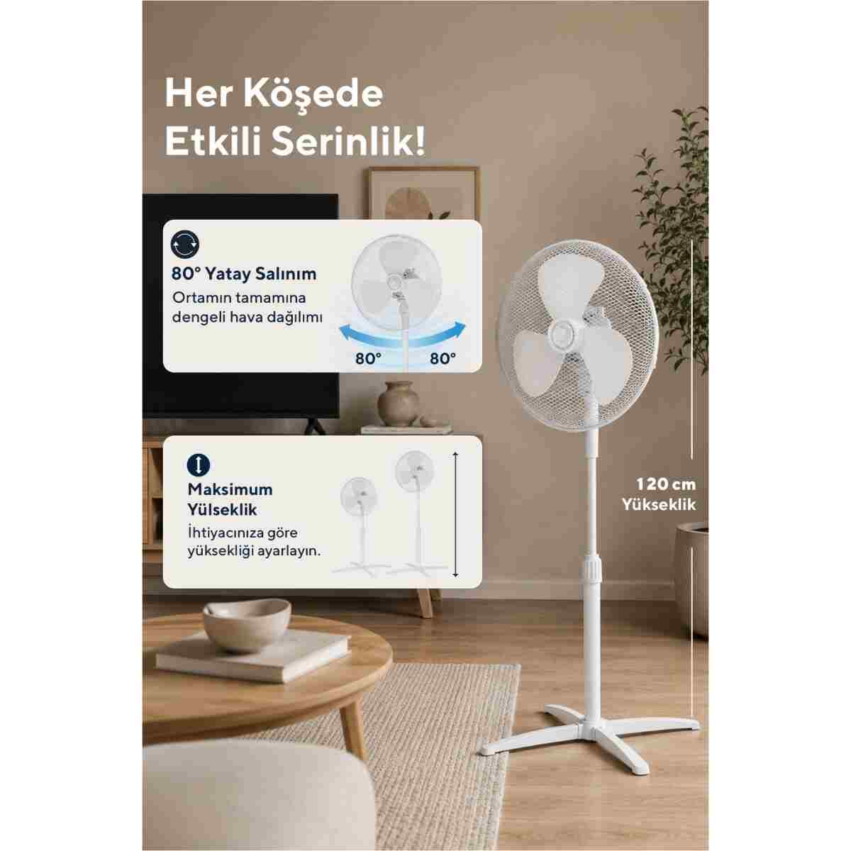 KUMTEL Beyaz Vantilatör 16'' (3P) Ktf-290 - Görsel 3