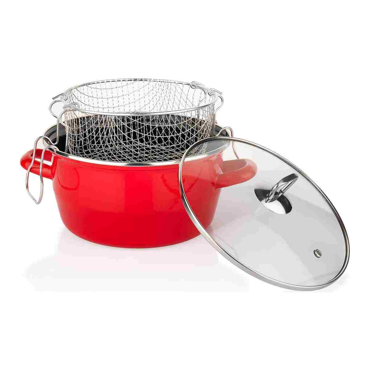 Schafer Fry Çıtır Kızartma Tenceresi 22 Cm 3 Parça-Kırmızı - Görsel 8