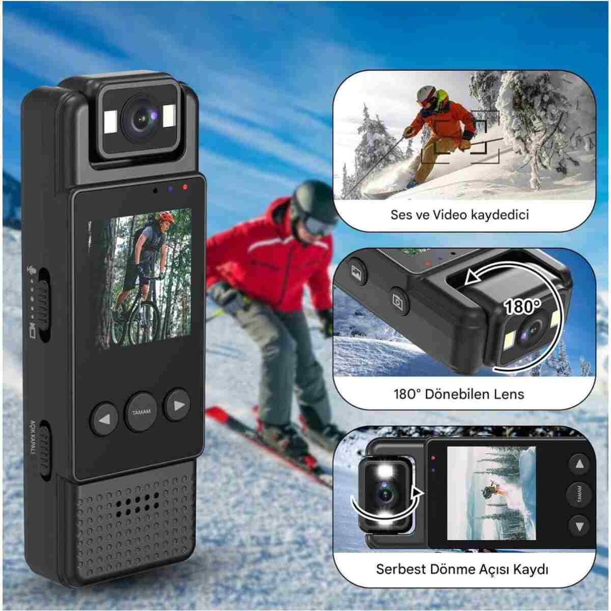 qasul Mini Kamera Hd 1080P Taşınabilir Dijital Video Aksiyon Macera Vücut Kamerası - Görsel 2