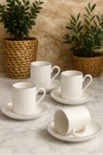 Kitchen Life Özel Tasarım Gümüş 12 Parça 6 Kişilik Çizgili Kahve Fincan Takımı 100 ml - Kahve Fincan Seti - Görsel 2