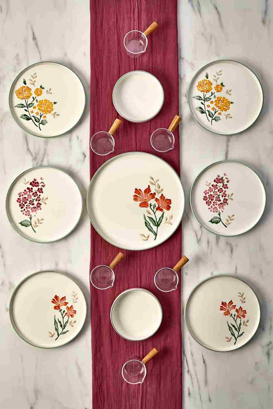 e291900f2af0eeff7b7b67cda8ad9f3d Kitchen Life 15 Parça 6 Kişilik Flowers Stackable Kahvaltı Takımı Sosluklu Çiçekli Kahvaltılık Sunum Seti Tabağı - Görsel 1