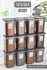 Meleni Home 12'li Set Melly Sızdırmaz Kapaklı Kare Erzak Saklama Kabı Antrasit 12 X 1.10 Lt Etiketli