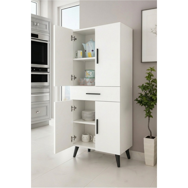 Alesta Life 4 Kapaklı Çekmeceli Mutfak Dolabı Banyo Dolabı Çok Amaçlı Dolap Beyaz