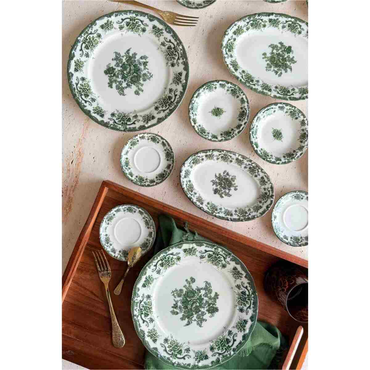 porselenden Antique green 19 Parça 6 Kişilik Porselen Kahvaltı Takımı - Görsel 3