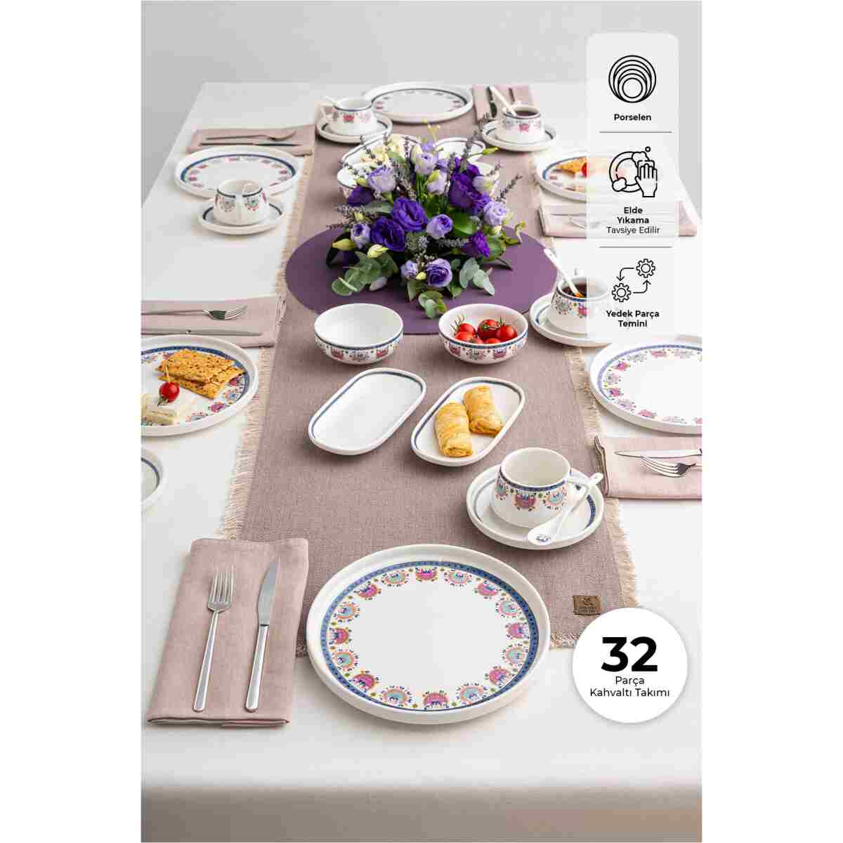 Emsan Ethnic Pink Porselen 32 Parça 6 Kişilik Kahvaltı / Servis Takımı - Görsel 17