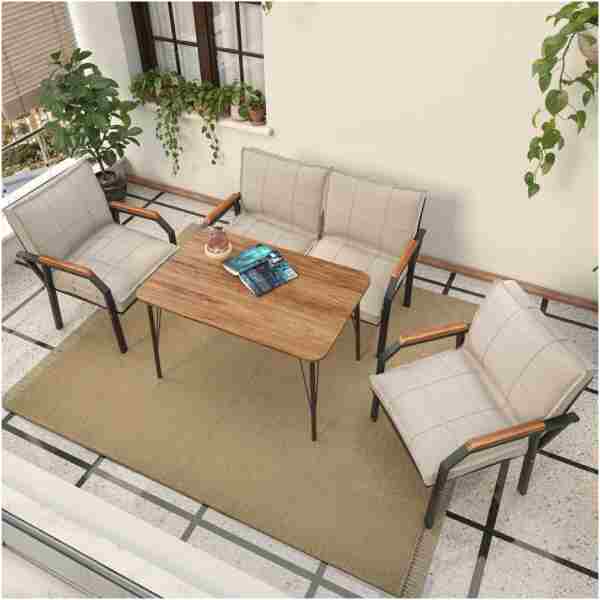 Mygusi Hayal Balkon, Bahçe, Cafe, Metal Kanepe Koltuk Takımı , Bahçe Mobilyası, 60x90 Masalı - 211 Krem