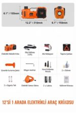 EZERE Areks Car Pro 180W 5 Ton Çok Fonksiyonlu Elektrikli Hidrolik Kriko Lift Kaldırma / Kompresör / Bijon Sökme / LED Işık - Görsel 7