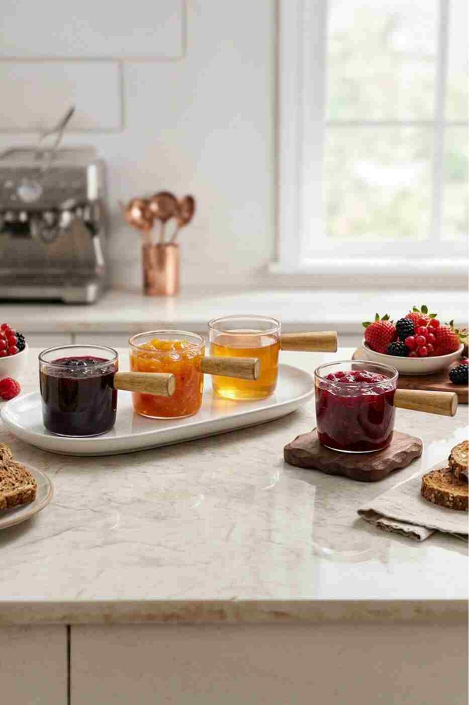 e40852fdf83546bd1fd9b82106c69695 Kitchen Life 4 Adet Ahşap Saplı Mıka Reçellik Sosluk Kahvaltı Seti - 80 ml - Görsel 1