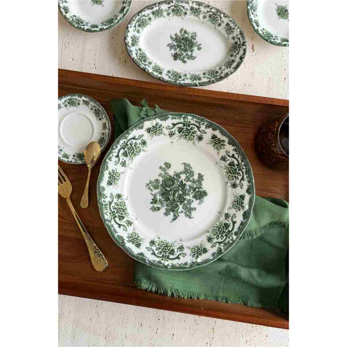 porselenden Antique green 19 Parça 6 Kişilik Porselen Kahvaltı Takımı - Görsel 2