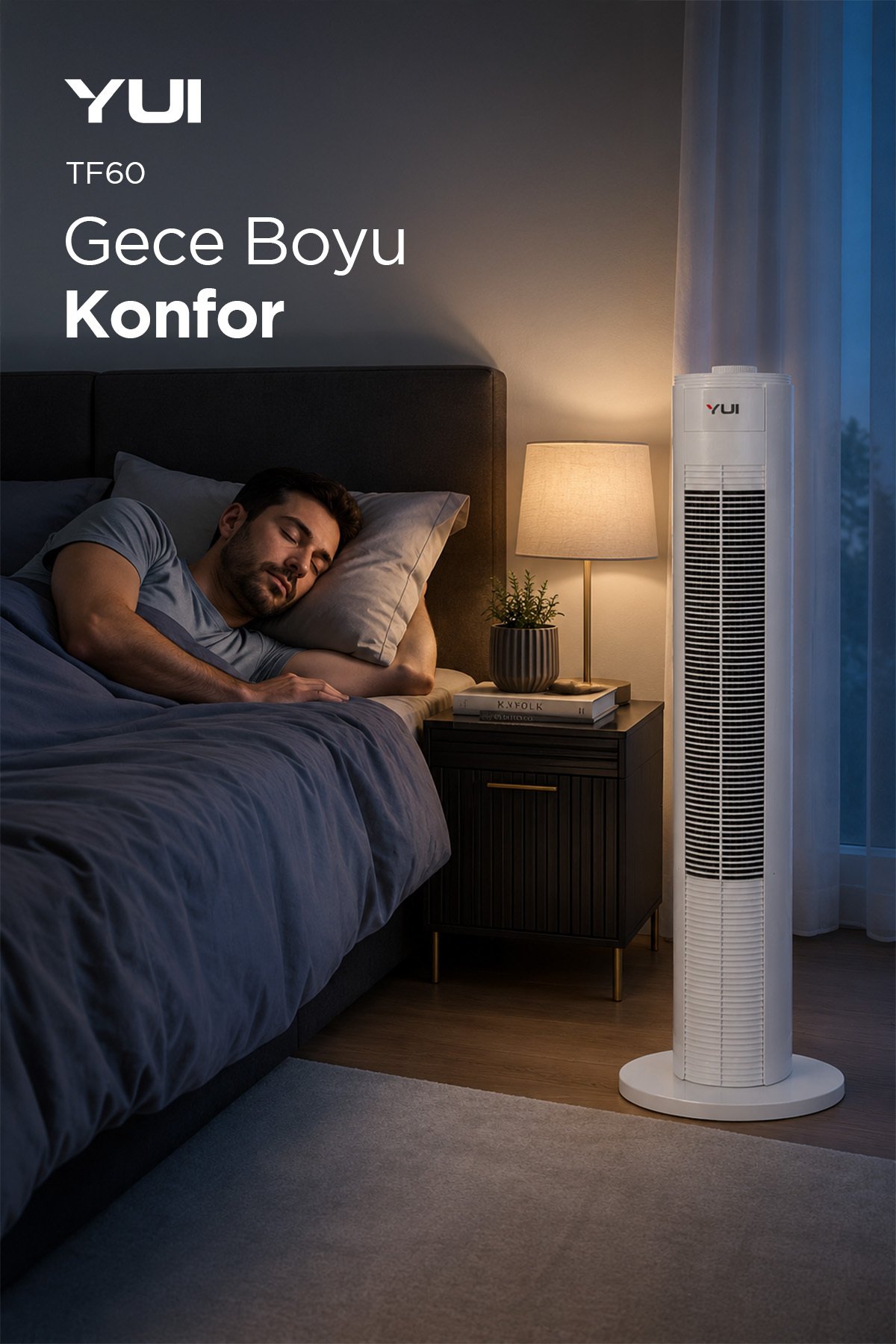 Yui TF60 60W 90 Cm 3 Hız Ayarlı Kule Tipi Vantilatör Fan - Beyaz - Görsel 7