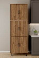 AEKA AE-3015 Mercan Atlantik Çam 6 Kapaklı Çok Amaçlı Dolap Raflı Mutfak Kiler Banyo 195*63*35 Çok Amaçlı Dolap - Görsel 4