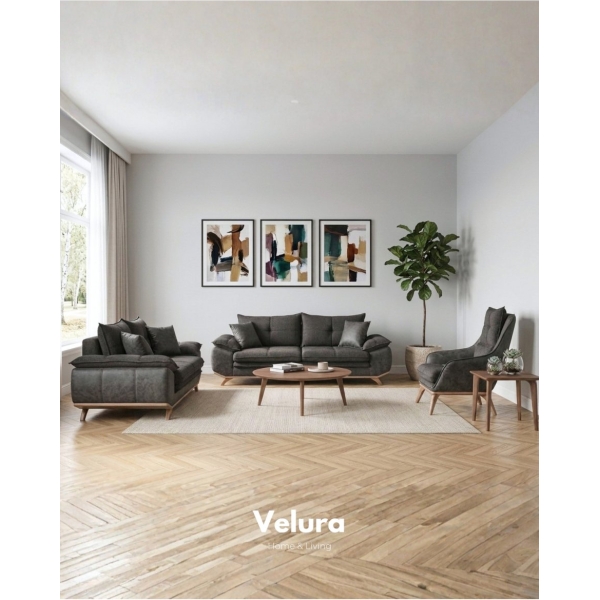Velura Home & Living Azir Koltuk Takımı & Bazalı Yataklı Koltuk Takımı 3 3 1 - Nubuk Bukle Kumaş