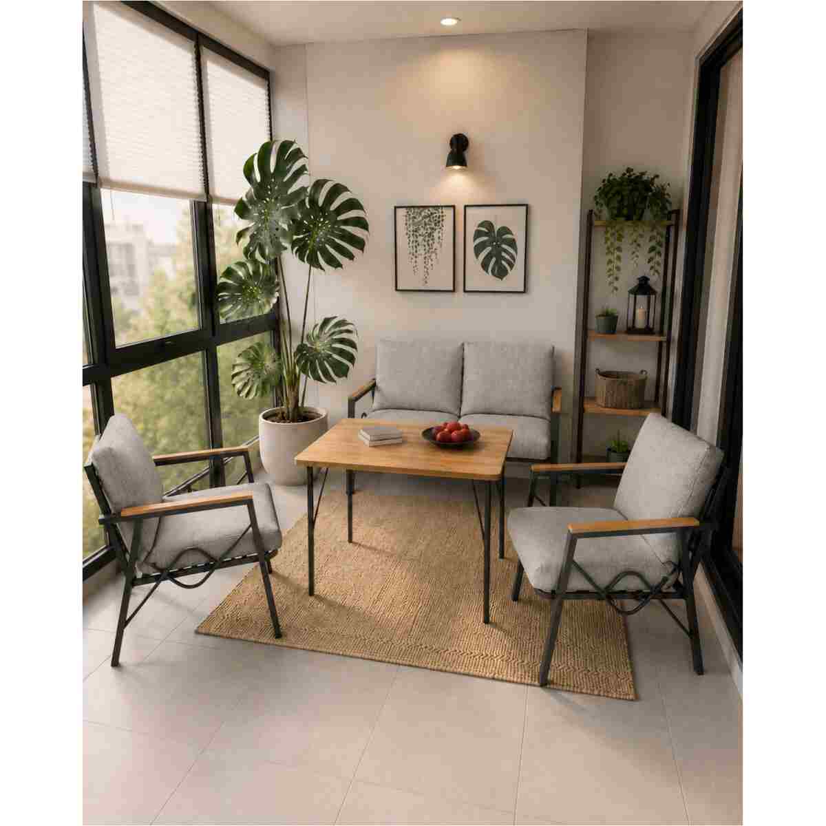 DORUK HOME Balkon, Bahçe, Cafe, Metal Koltuk Takımı, Bahçe Takımı , Çay Seti, 2 1 1 Açık Gri Masa - Görsel 5