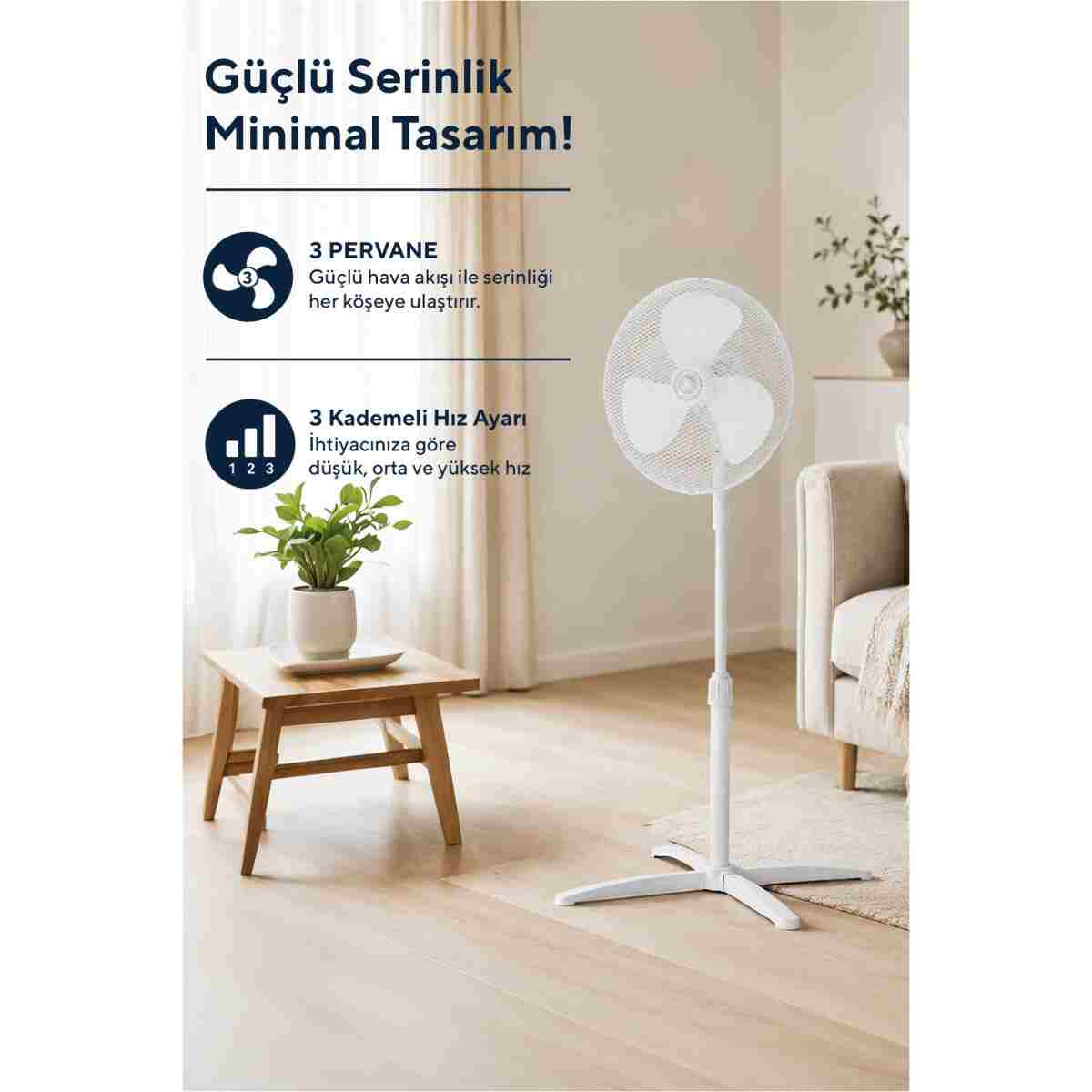 KUMTEL Beyaz Vantilatör 16'' (3P) Ktf-290 - Görsel 2