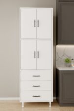 AEKA AE-3020 Irmak Beyaz 4 Kapaklı Çok Amaçlı Dolap 3 Çekmeceli Raflı Mutfak Kiler Banyo 195x63x35 Çok Amaçlı Dolap - Görsel 5