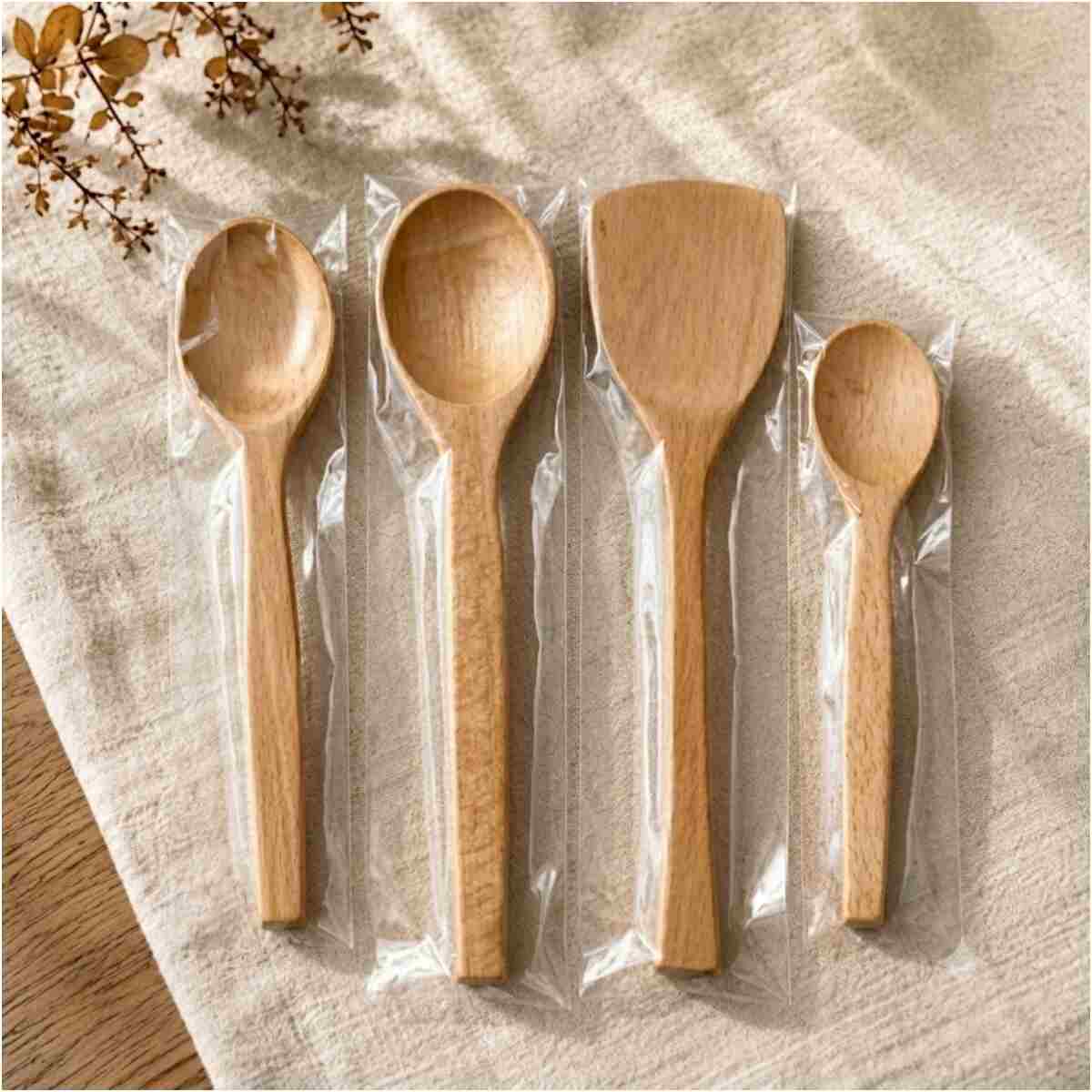 L'Opaline 4'lü Tahta Kaşık Yemek Gereçleri - 4 Boy Bambu Kaşık -tahta Kaşık.hediyeli(23 CM-28 CM-32 CM.) - Görsel 3
