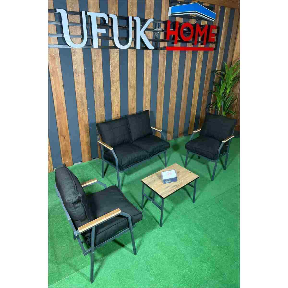 UFUK HOME Sehpalı Gri Fermuarlı Bahçe Balkon Takımı, Cafe, Salon - Metal Kanepe Koltuk Takımı - Görsel 7