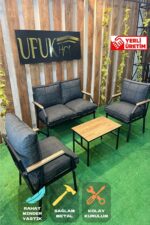 UFUK HOME Sehpalı Gri Fermuarlı Bahçe Balkon Takımı, Cafe, Salon - Metal Kanepe Koltuk Takımı - Görsel 10