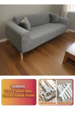 Gerbera Home Collection Jakarlı Ağaç Kabuğu Koltuk Örtüsü Takımı 3+2+1+1 Bej Renk - Görsel 7