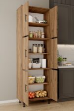 AEKA AE-3015 Mercan Atlantik Çam 6 Kapaklı Çok Amaçlı Dolap Raflı Mutfak Kiler Banyo 195*63*35 Çok Amaçlı Dolap - Görsel 3