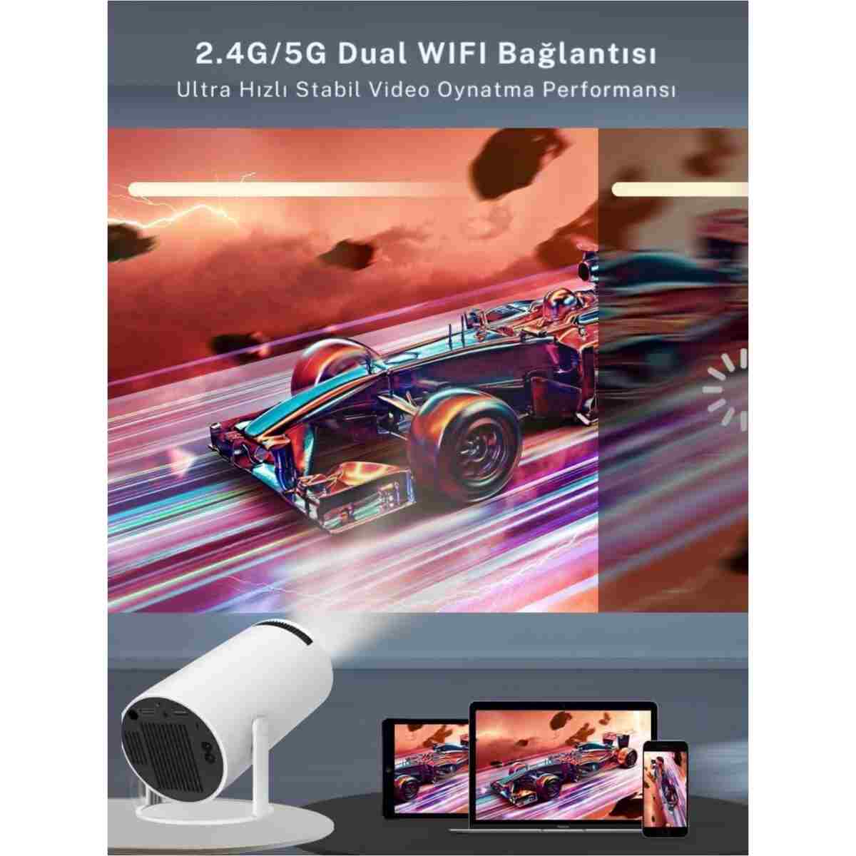 KETENOFFİCİAL Android Taşınabilir Projeksiyon Dahili Hoparlör ve Wifi Akıllı Sinema Beyaz Projektör - Görsel 4