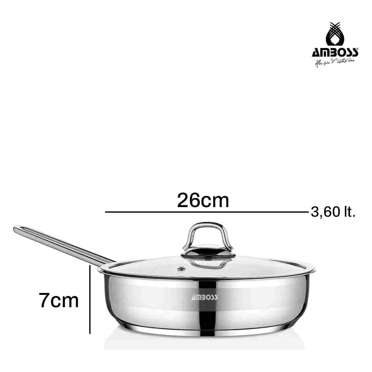 Amboss Saphire Paslanmaz Çelik 26 cm Cam Kapaklı Çelik Tava - Görsel 11