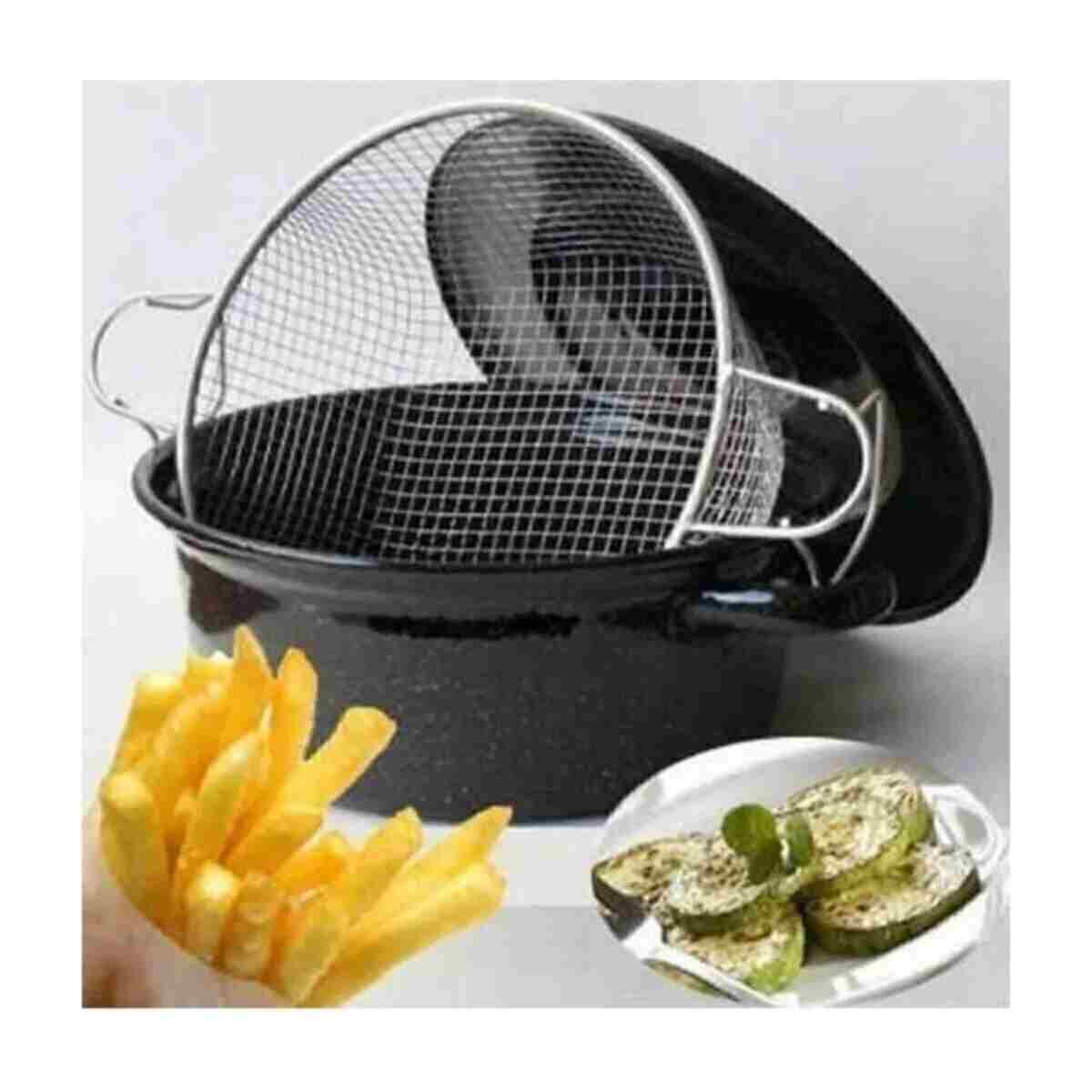 ENASHOP Siyah Kapaklı Emaye Cips Fritöz Kızartma Tenceresi - Pratik ve Kullanışlı - Görsel 5