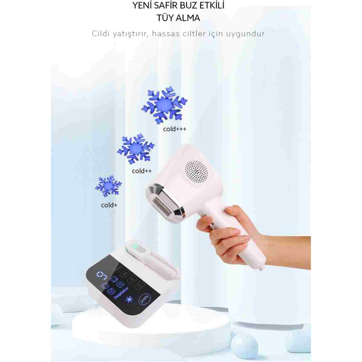GoldMi HRM1 Optimal Teknoloji Cilt Beyazlatma Sınırsız Atım Safir Buz Sogutmalı 9 Kademeli Epilasyon Aleti - Görsel 10