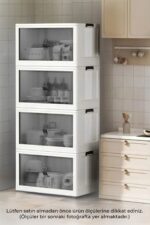 Kitchen Life 4'lü Portatif Istiflenebilir Organizer Mıknatıslı Kapaklı Dolap - Sert Plastik Mutfak Banyo Dolabı - Görsel 3