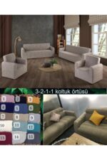 Gerbera Home Collection Jakarlı Ağaç Kabuğu Lastikli Koltuk Örtüsü Takımı 3 2 1 1 Krem Renk - Görsel 8