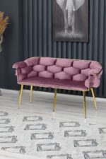 Rozexi Balon Çay Seti Takımı Koltuk Takımı Oturma Odası Kafe Antre Hol Ofis 2+1+1 Gold Metal - Görsel 2