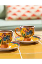 English Home Exotic Wild New Bone China 4 Parça 2 Kişilik Kahve Fincan Takımı Sarı