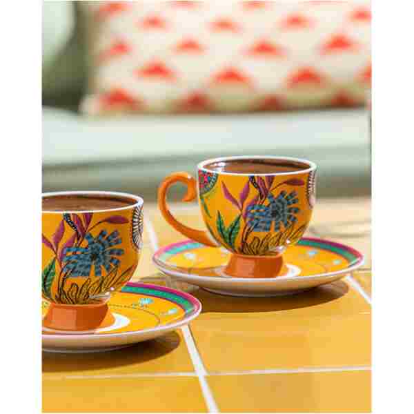English Home Exotic Wild New Bone China 4 Parça 2 Kişilik Kahve Fincan Takımı Sarı