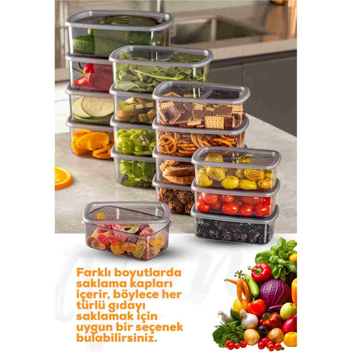 Vienev 24'lü Hava Geçirmez Saklama Kabı Seti Antrasit 6x(250-500-750-1200 ML) - Görsel 2