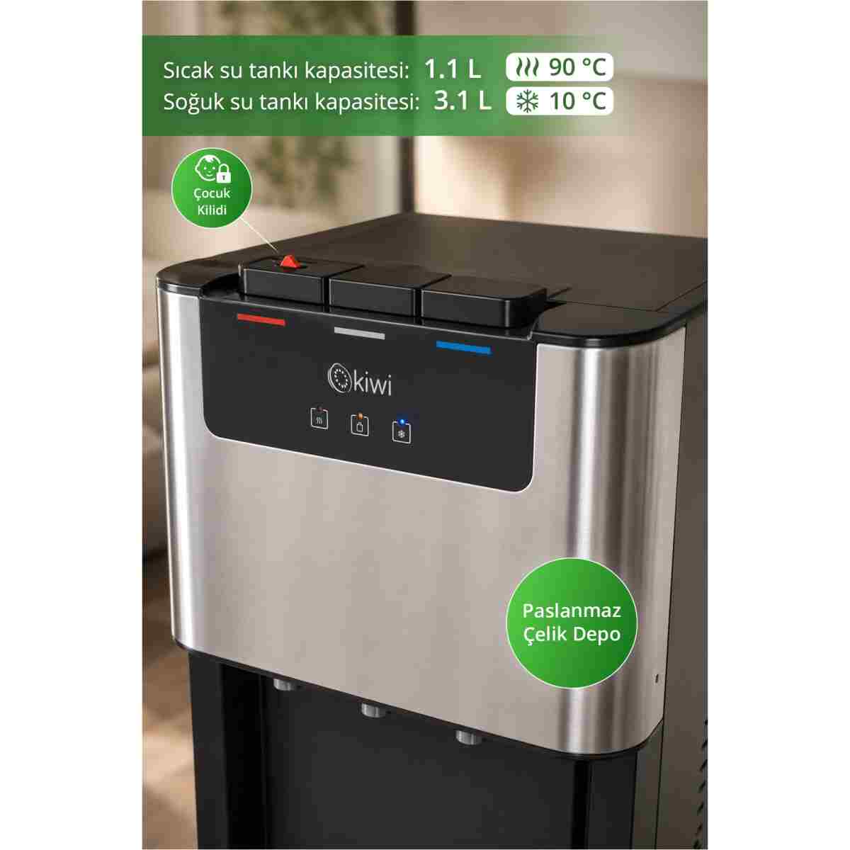 Kiwi Su Sebili Gizli Damacanalı ( Sıcak -Soğuk -Ilık ) Kwp-8555 Siyah - Görsel 8