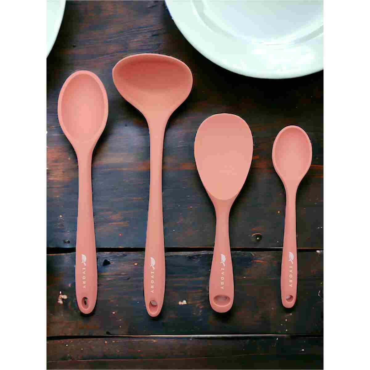 Multiamo İvory Sert Uçlu Isıya Dayanıklı Yanmaz Yapışmaz Silikon Seti 4 Parça 28cm/22cm/20cm Kaşık 28cm Kepçe - Görsel 10